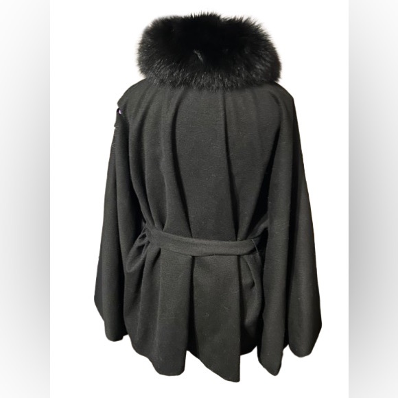 Kimono Wool Fur Cape Glamorous Jacket Black Purple Jacket Floral Vintage Large - Picture 11 of 16